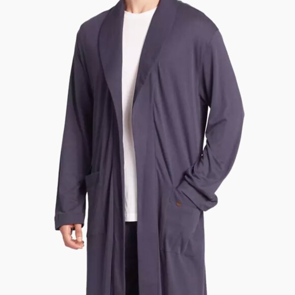 ❤️ HANRO MEN'S NIGHT AND DAY COTTON BLACK IRIS DARK NAVY BLUE BATHROBE XL LUXURY - Picture 2 of 12